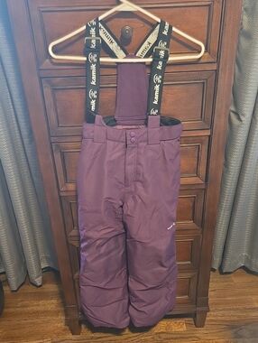 Kamik Girls Purple Snow Overalls with Black Branded Suspenders